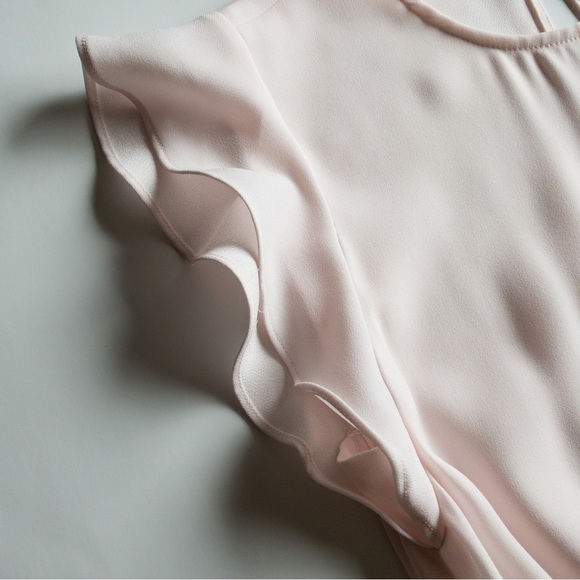 Aritzia Babaton Blush Pink Ruffle Sleeve Tie Waist Knee Length Dress Size XS - Picture 4 of 15